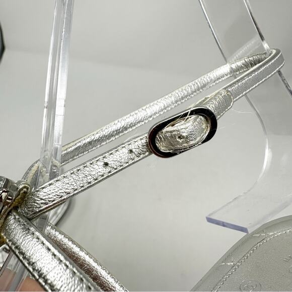 Chanel Silver Leather Crystal Embellished Interlocking CC Thong Flat Sandals - Picture 10 of 13